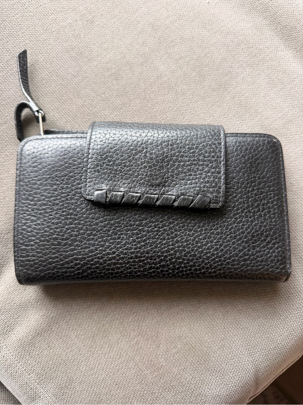 All Saints Black Textured Leather Zip Wallet